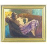T. Hall, XX, Oil on canvas, A portrait semi nude reclining woman. Signed and dated (19)79 lower