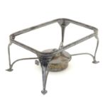 A silver plate entre dish stand / chafer dish stand with burner to base. 9 3/4" x 6 1/2" x 4 3/4"