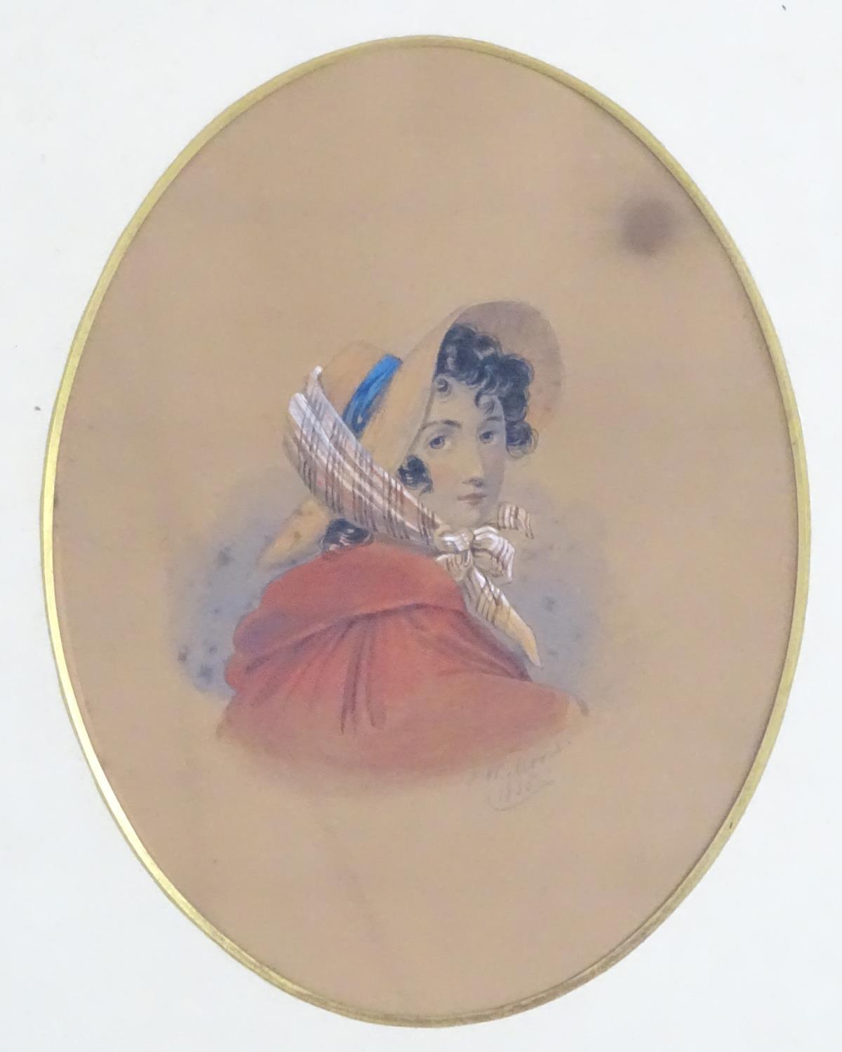 J. W. Moore, XIX, English School, Watercolour and pencil, A portrait of a girl in bonnet. Signed and - Image 4 of 6