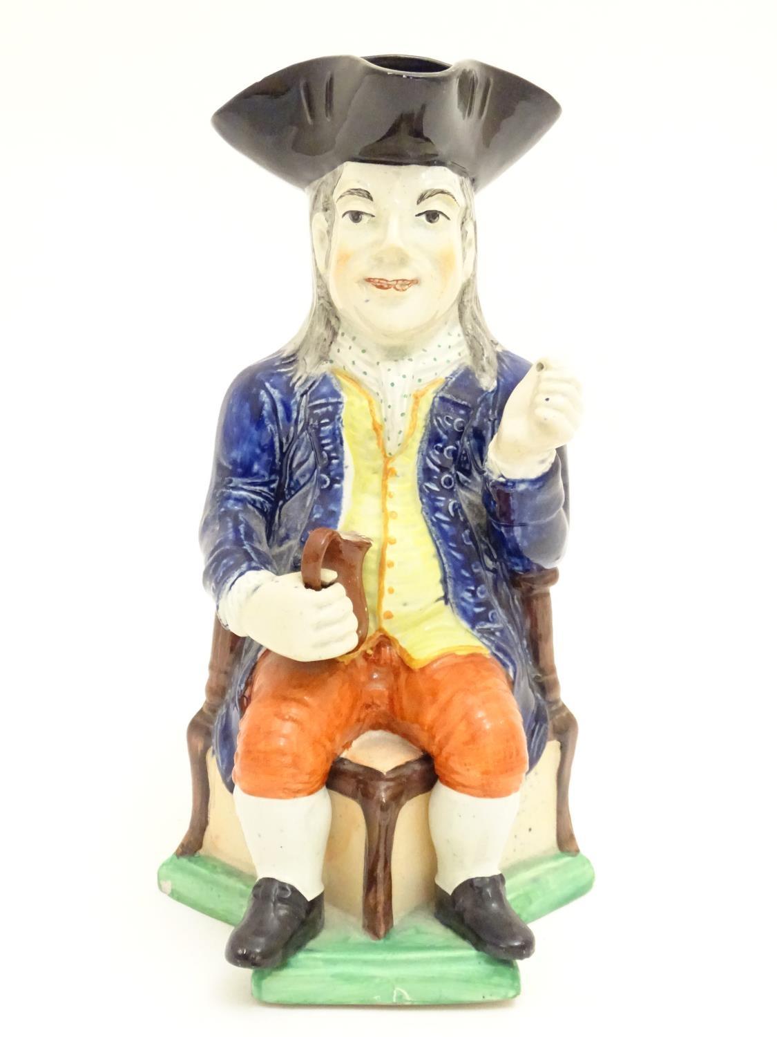 A large Toby jug formed as a seated gentleman in a tricorn hat with a tankard of ale. Approx. 10 3/ - Image 3 of 7