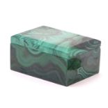 A 20thC malachite lidded trinket box of rectangular form. Approx. 1" x 2" x 1 1/2" Please Note -