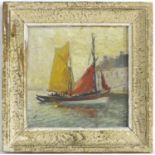 J. Deschamps, XX, French School, Oil on board, St. Malo, Sailing boats on calm water. Signed lower