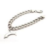 A silver bracelet with dolphin charm. The bracelet approx 7 1/2" long Please Note - we do not make
