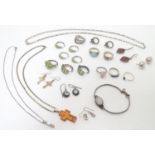 A quantity of mostly stone-set silver jewellery comprising rings, earrings, pendants and a bracelet.