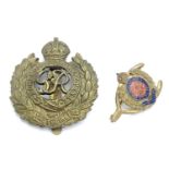 Militaria : a mid-20thC brass Royal Engineers cap badge and lapel badge, the largest 1 5/8" wide (2)