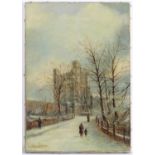 Henry Hopper, XIX, Oil on canvas, A winter scene with figure walking toward Rochester Castle,
