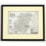 A 19thC monochrome engraved county map after Thomas Moule depicting Hampshire with a vignette view