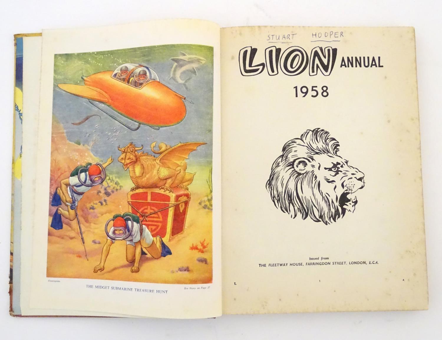 Book: Lion Annual 1958, pub. Fleetway House, featuring the comics Prisoners of the Space Outlaws, - Image 3 of 9