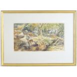 Indistinctly signed, XIX, Watercolour, A woodland landscape with stags. Signed and dated 1863