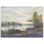 M. Buich, XX, Oil on board, A river landscape scene with a fisherman on the shore. Ascribed and