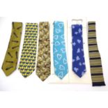Vintage clothing/ fashion: 6 silk ties in various colours and patterns by Yves Saint Laurent, Nicole