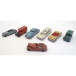 Toys: Six Dinky Toys die cast scale model cars comprising Trojan Van, no. 454; Austin Atlantic,