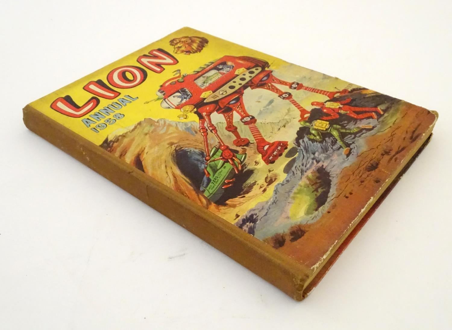 Book: Lion Annual 1958, pub. Fleetway House, featuring the comics Prisoners of the Space Outlaws,