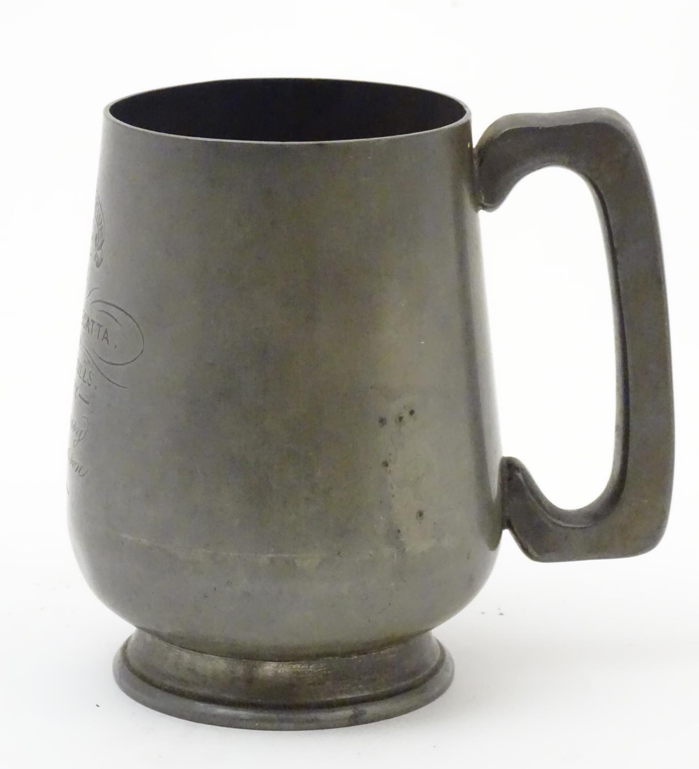 Rowing interest : A 19thC silver plate mug of tankard form engraved ' Colombo Rowing Club, Scratch - Image 4 of 6