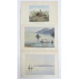 Monogrammed FHB, XIX, Watercolours, Three marine / maritime ship views of the Corfu island and