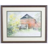 Diana Winkfield, XX, Watercolour, Billy's Corner, A garden scene a cat on a bench. Signed and