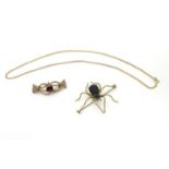 Assorted gilt metal jewellery including a brooch formed as a spider. Approx 2 1/2" long Please