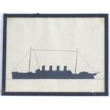 An early 20thC depiction of a ship / boat in silhouette. Approx. 9" x 11 1/2" Please Note - we do