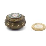 A 19thC pill box / small circular trinket pot, the lid with floral micro mosaic detail, the body