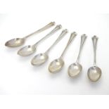 A set of six silver teaspoons hallmarked London 1913. 4 1/4" long (6) Please Note - we do not make