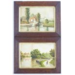 A. Mickle, XX, Watercolours, A pair of river landscape scenes with buildings, bridges, figures and