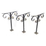 Salvage & Architectural Antiques: a trio of wrought iron railing upstands, each with black painted