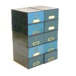 Ten late 20thC filing boxes. Each box measures as 16" deep x 12" wide x 8" high. Please Note - we do