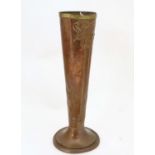 A Beldray Art Nouveau copper and brass tapered vase with tendril repousse decoration. Stamped under.