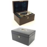A Victorian gentleman's travelling / vanity case the fitted interior with lift out tray and four