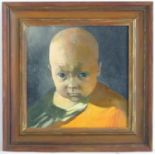 XX-XXI, Oil on canvas, A portrait of a young Buddhist monk. Approx. 11 1/2" x 11 1/2" Please