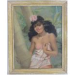Yves Villeneuve, XX, Pastel on paper, A portrait of a young lady with a flower in her hair. Signed