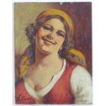 Antonio Vallone, XX, Italian School, Oil on board, A portrait of young lady with a yellow headband