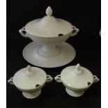 A large white Rosenthal pedestal soup tureen and cover on stand, together with two smaller examples.