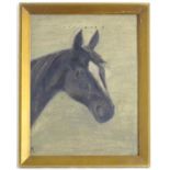 Monogrammed JM, XIX, Equine School, Oil on canvas, A portrait of the head of a horse. Signed lower