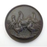 A bronze prize medallion depicting chickens / hens / cockerels / rooster, etc. Engraved to reverse '