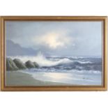 D. Jackson, XX, Oil on canvas, A seascape with crashing waves and seagulls. Signed lower right.