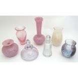 Assorted items of studio art glass to include vases and scent bottles, The tallest vase signed Mdina