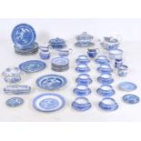 A large quantity of assorted blue and white wares to include Wedgwood Willow pattern teapot, a