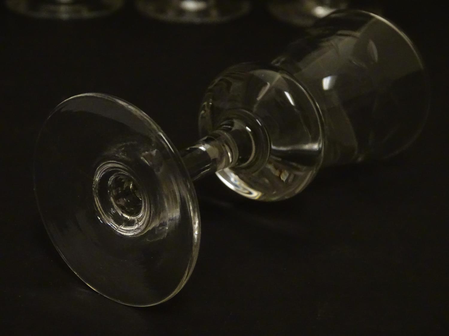 A set of six crystal sherry glasses formed as thistles, with cut roundel decoration, each 4 1/8" - Image 3 of 6