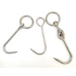 3 meat hooks / hangers The largest approx 15" long Please Note - we do not make reference to the