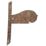 An Art Nouveau copper front door plate with embossed sinuous floral and foliate detail. Approx.