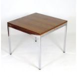 Vintage Retro, mid century: an occasional table with a square walnut top and chromed metal base by