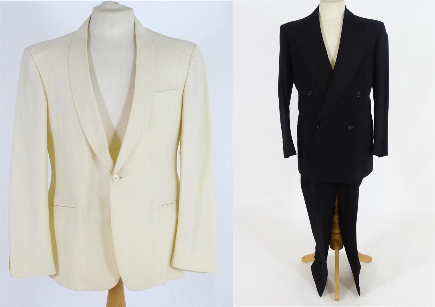 Vintage clothing/ fashion: A vintage men's evening dinner suit with additional cream jacket. Chest