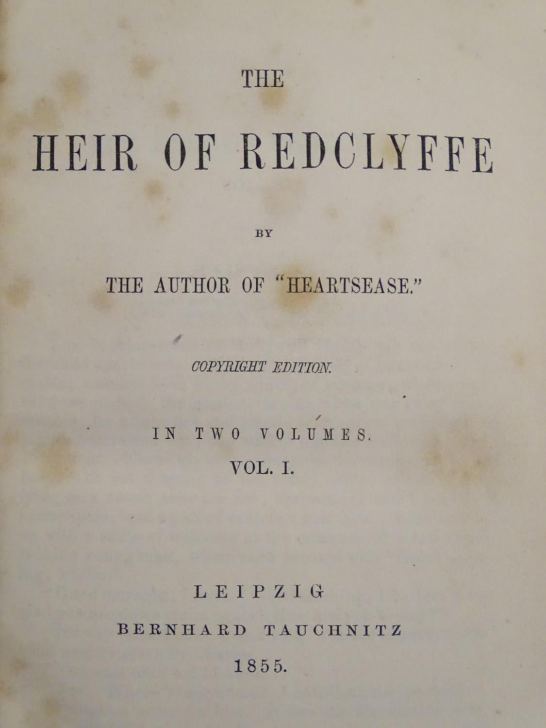 Book: The Heir of Redclyffe, by Charlotte Mary Yonge, pub. Bernhard Tauchnitz, Leipzig 1855, - Image 3 of 6