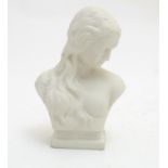 A W. H. Goss parian bust depicting Lady Godiva. Marked verso. Approx. 4 1/4" high Please Note - we