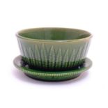 A Wedgwood style green bowl / plant pot with relief fern detail. Together with an associated stand