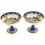 A pair of Royal Worcester sweetmeat / bonbon dishes with a cobalt blue ground with gilt highlights