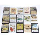 A collection of framed 1950s magazine advertisements for American classic cars, including
