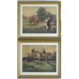 After Adrian Jones (1845?1938), XX, A pair of coloured prints, Two figures and a dog with horses,