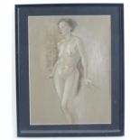 XX, Pencil and pastel drawing on paper, A study of a standing female nude. Approx. 16 3/4" x 12 1/2"